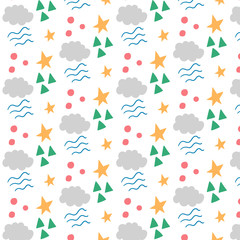 Children fairy pattern made of geometric shapes of stars and clouds