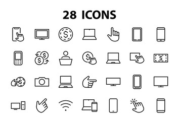  set of smart devices and gadgets, computer hardware and electronics. Electronic device icons for web and mobile vector lines. Editable stroke. 480x480 pixels