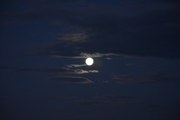 sky, clouds, moon, city, cloud, night, blue, landscape, nature, dusk