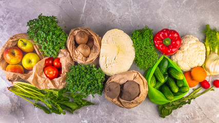 Healthy food clean eating selection on concrete background