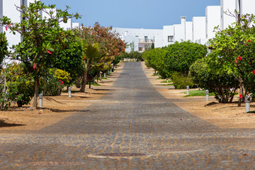 Street through hotel resort in Cape Verde on the island of Sal