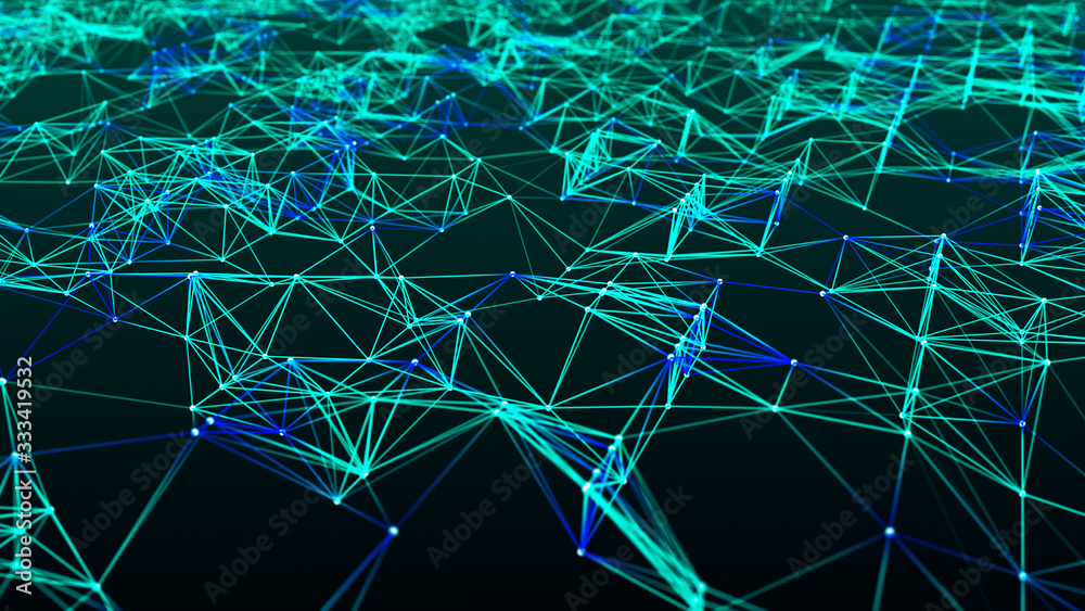 Poster network of bright connected dots and lines. digital plexus of glowing lines and dots. abstract backg