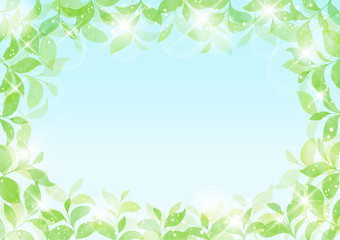 水彩風 青空と葉っぱのイラストフレーム（囲み）	