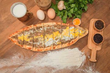 turkish pita on wooden board