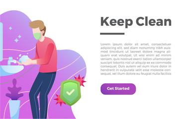 Stay Clean and healthy from corona virus flat illustration