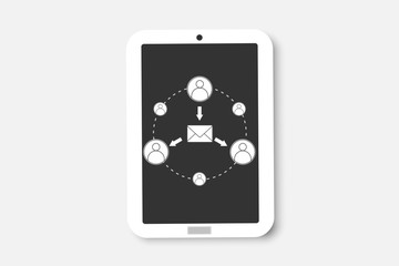 tablet computer with communication Icon. - work from home and communication concept.