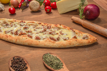 turkish pita on wooden board