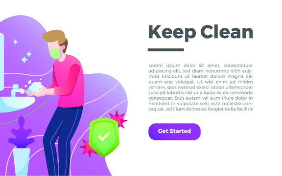 Stay Clean and healthy from corona virus flat illustration