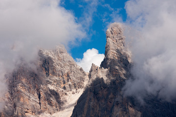 Alpine landscape of Sorapis Group with clouds, Dolomites, Belluno, Veneto, Italy
