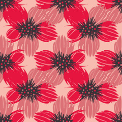 Bright red anemones seamless vector pattern. Floral surface print design. For fabrics, cards, gift wrapping paper, packaging and scrapbooking.