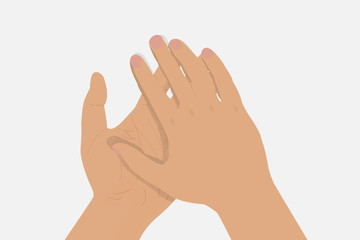 An image of hands washing each other. The recommendation to wash your hands with coronavirus and quarantine. Foam from soap at a thorough hand washing. Vector eps illustration.