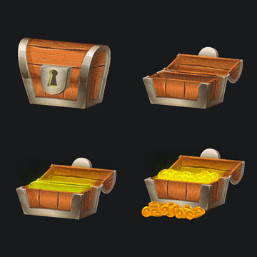 Treasure chest game ui icon set.