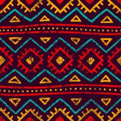 Seamless tribal pattern. Grunge texture. Bohemian style print. Vector illustration.