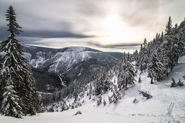 Beautiful winter landscape in Giant Mountains, Czech Republic