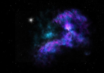 Star field in space and a nebulae. 3D rendering