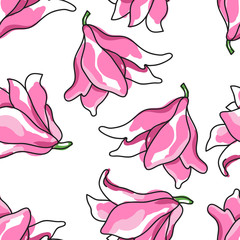 seamless pattern with pink lily. on white background