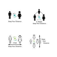 Fototapeta premium Social Distancing icon and Self Quarantine vector illustration