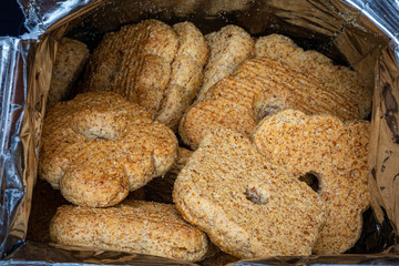 Homemade biscuits in aluminum paper bag