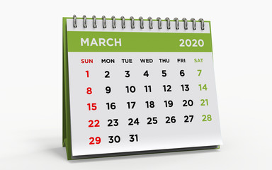 Desk calendar MARCH 2020