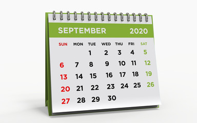 Desk calendar SEPTEMBER 2020