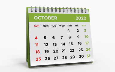 Desk calendar OCTOBER 2020