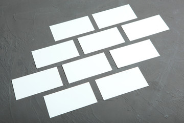 business cards on a colored background top view. Place to insert text