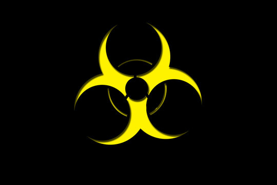 Biohazard. Caution! Danger of infection. Yellow symbol on black background. Poster. 3D rendering.
