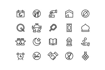Ramadan icon set vector line style