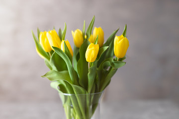 Fototapeta Wiosenny bukiet z żółtych tulipanów w wazonie. obraz