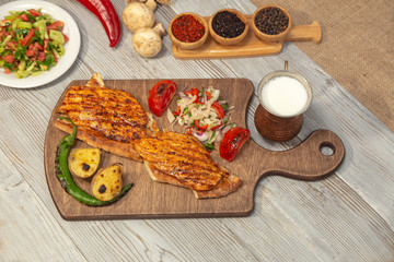 steak on the wood board