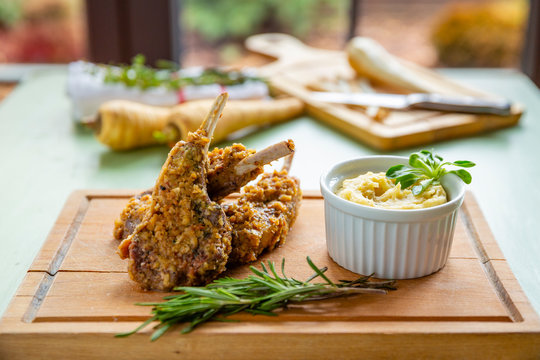 Lamb Chop In Hazelnut Crust Potato Parsnip Mash