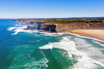 Aerial from Praia Odeceixe on the west coast in Portugal