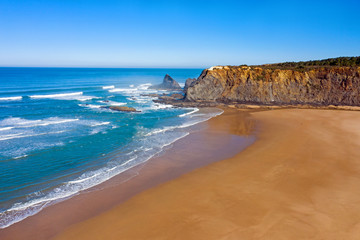 Aerial from Praia Odeceixe on the west coast in Portugal - obrazy, fototapety, plakaty