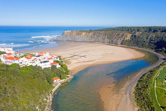 Aerial from Praia Odeceixe on the west coast in Portugal