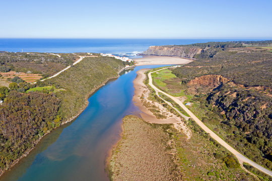 Aerial from Praia Odeceixe on the west coast in Portugal