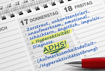 Notiz, Diagnose: ADHS, Aufmerksamkeitsdefizit-/Hyperaktivitätsstörung