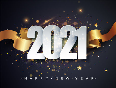 Happy new 2021 year. Winter holiday greeting card design template. New Year holiday posters. Happy New Year dark festive background