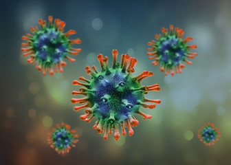 Coronavirus 3d rendering. Illustration showing structure of epidemic virus