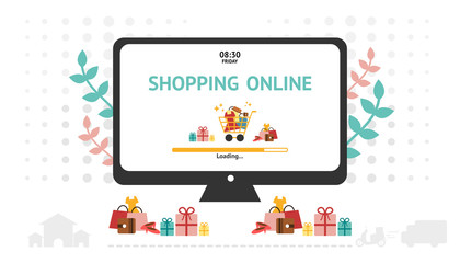 Shopping online on website. Shopping online at home. Shopping online in vector.