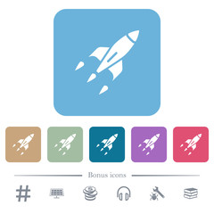 Rocket flat icons on color rounded square backgrounds