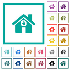Home quarantine flat color icons with quadrant frames