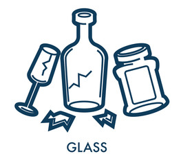 Broken glass waste and disposal separation, sorting trash