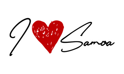 I love Samoa Red Heart and Creative Cursive handwritten lettering on white background.