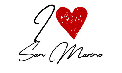 I love San Marino Red Heart and Creative Cursive handwritten lettering on white background.