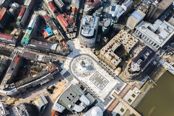 Alexander the Great Monument in Skopje - Macedonia. View down, aerial view - obrazy, fototapety, plakaty