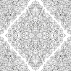 Black and white linear luxury ornament seamless pattern. Traditional Turkish, Indian motifs. Great for fabric and textile, wallpaper, packaging or any desired idea.