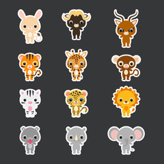 Set of children's african animal stickers. Flat vector stock illustration