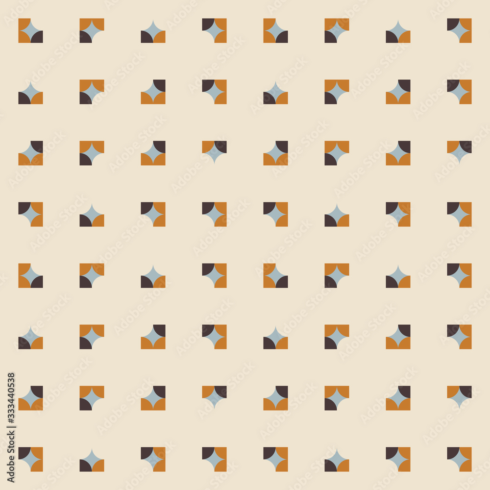 Poster Geometric seamless pattern. Vector background with simple shapes like semi cirles and squares in neutral muted pastel colors.