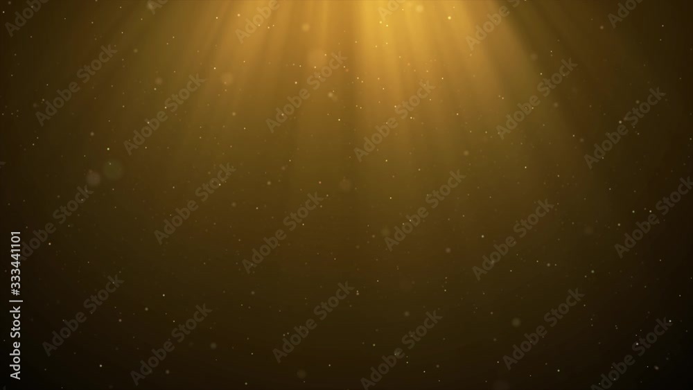 Wall mural beautiful 4k gold floating dust particles with flare on black background in slow motion. looped 3d a