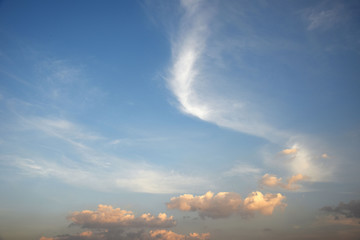 Fototapeta na wymiar Cloudy blue sky background at dusk